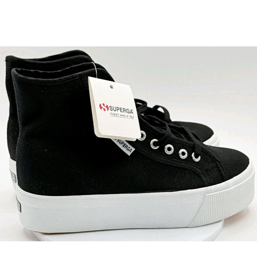 Superga 2708 Hi Top Black White Platform Canvas Sneakers Womens Size 5